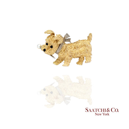 18K (750) Yellow Gold Vintage Golden Dog Brooch / Pin