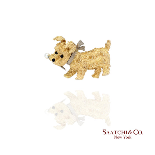 18K (750) Yellow Gold Vintage Golden Dog Brooch / Pin
