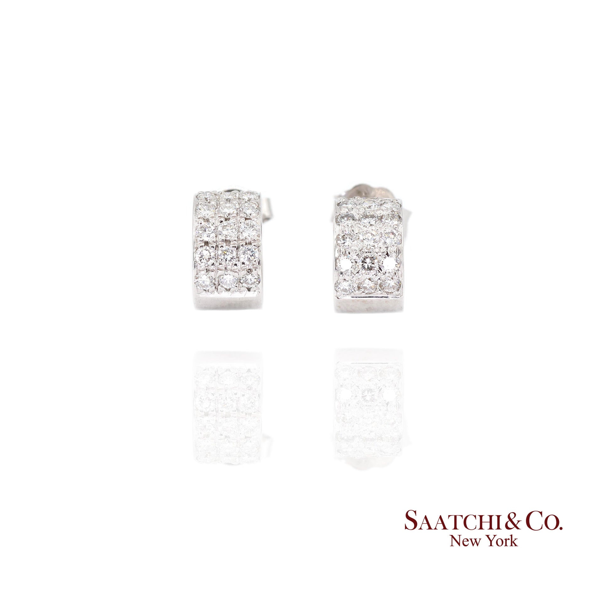 18k (750) White Gold Natural Diamond Wide Hoop Earrings