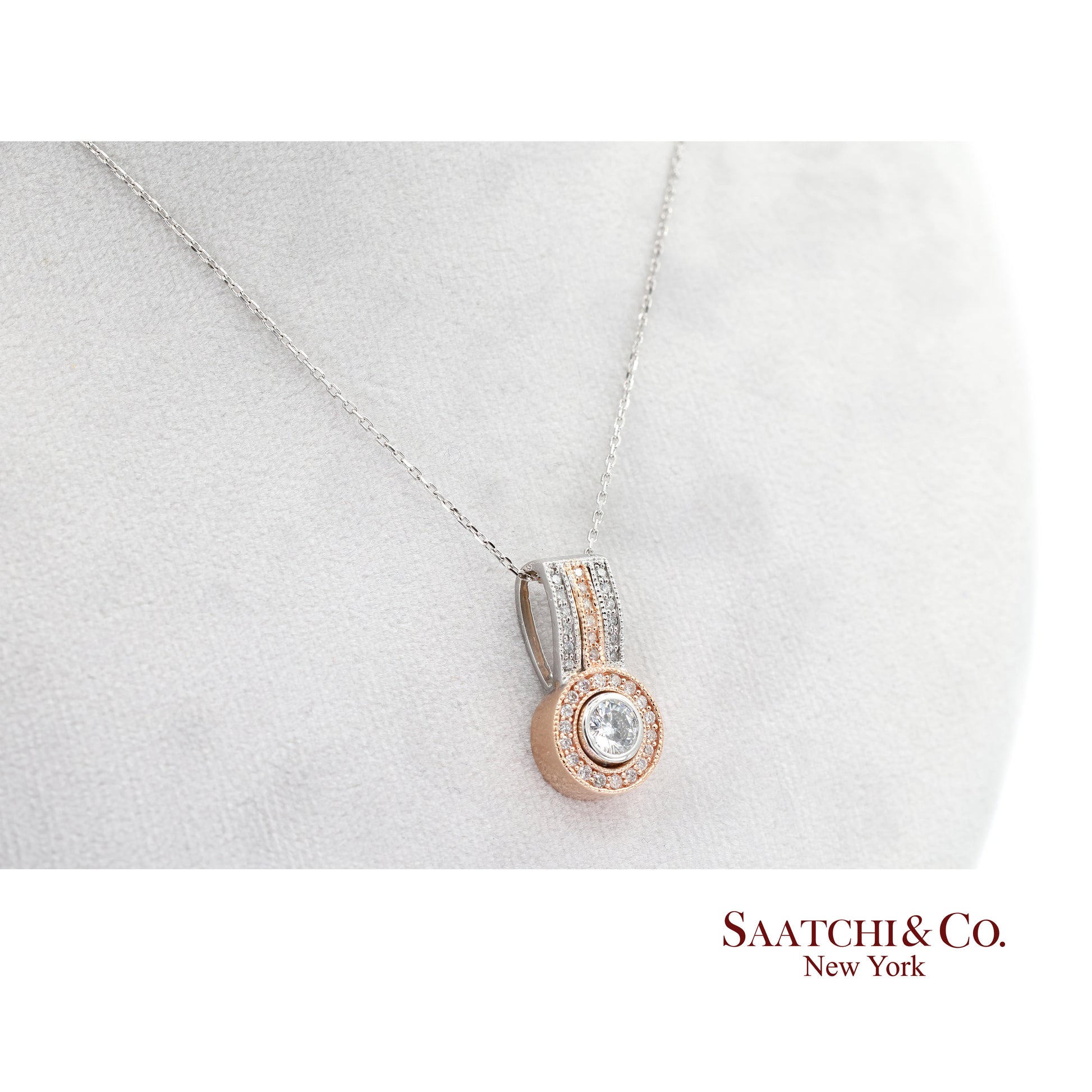 14K (585) White and Rose Gold Natural White Diamond Pendant