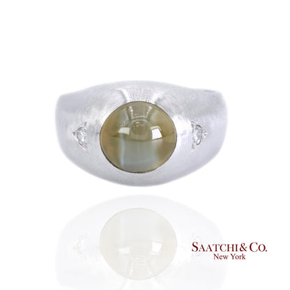Platinum 950 Natural Chrysoberyl Cat's Eye and Natural Diamond Ring