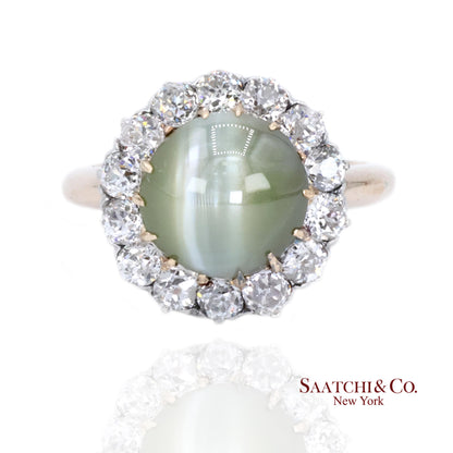 14K Cat Eye Diamond Ring Womens Vintage Halo Elegant Old Money Minimalist