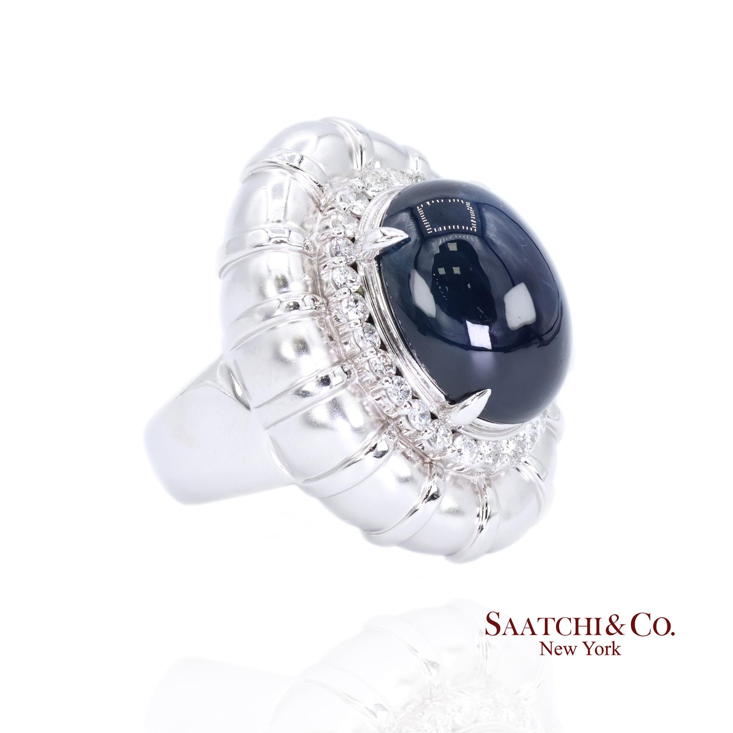 Platinum Blue Sapphire Natural Diamond Ring Women's Size 6 Cocktail Glam