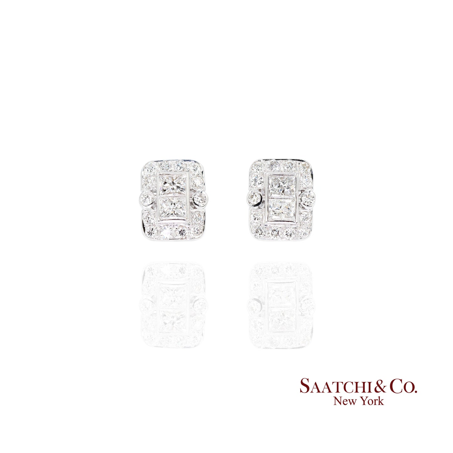 18k Diamond Stud Earrings Womens White Gold VVS Princess Cut Classic Luxe