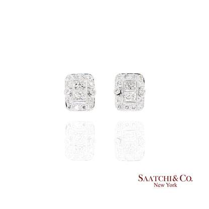 18k Diamond Stud Earrings Womens White Gold VVS Princess Cut Classic Luxe