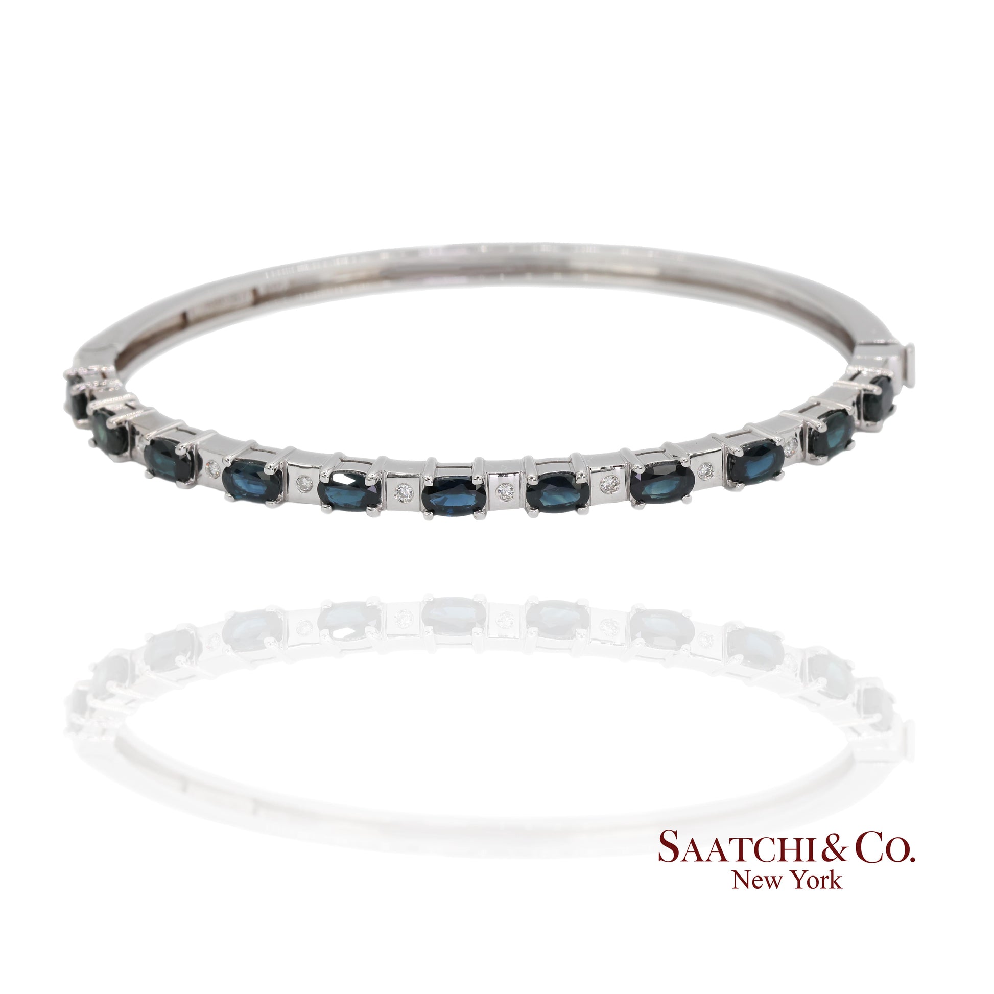 14k white gold Natural sapphire Natural Diamond Bracelet Bangle