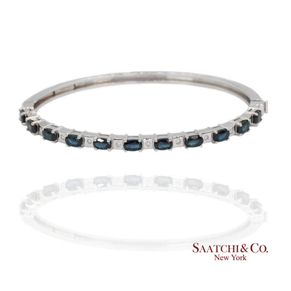 14k white gold Natural sapphire Natural Diamond Bracelet Bangle