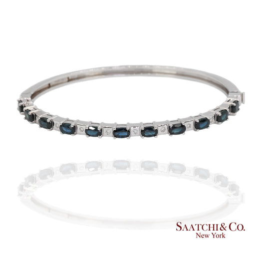 14k white gold Natural sapphire Natural Diamond Bracelet Bangle