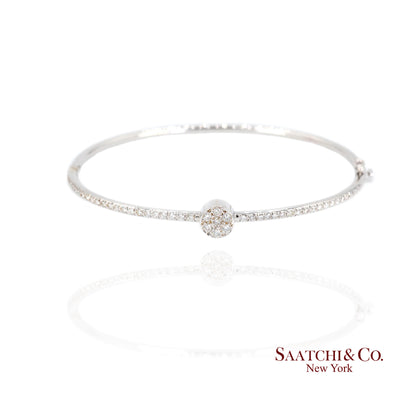 18k Diamond Bangle Bracelet Womens White Gold VS Pave Modern Fine Jewelry