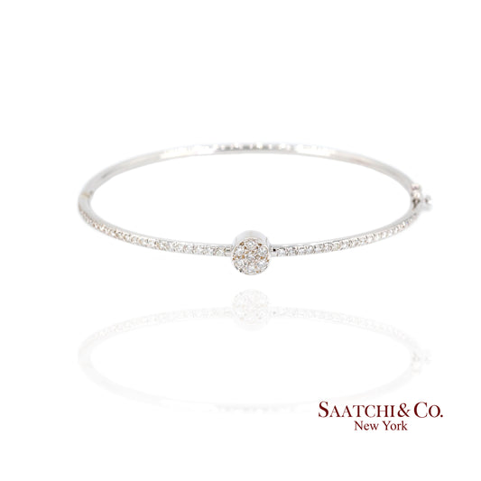18k Diamond Bangle Bracelet Womens White Gold VS Pave Modern Fine Jewelry
