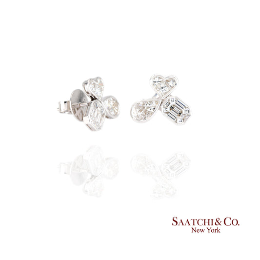 18K white gold Pie cut Pear and Emerald shape natural diamond Earring