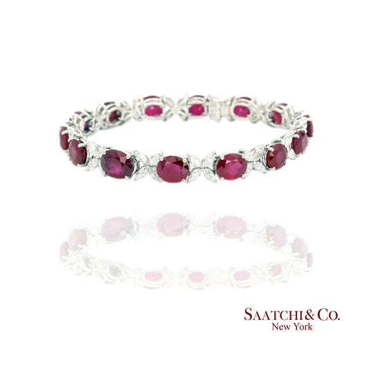 18K (750) White Gold Natural Burmese Ruby and Diamond Bracelet
