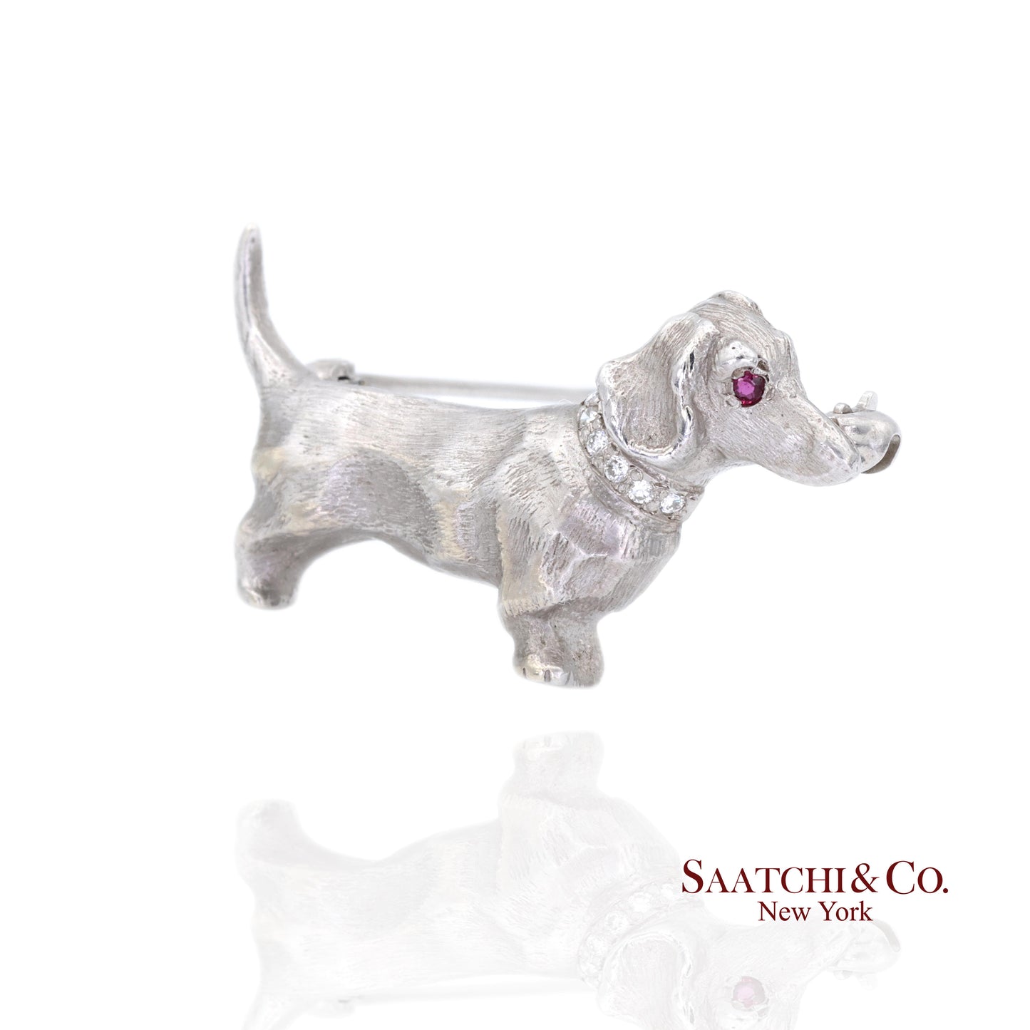 14k (585) White Gold Dachshund dog Brooch / Pin