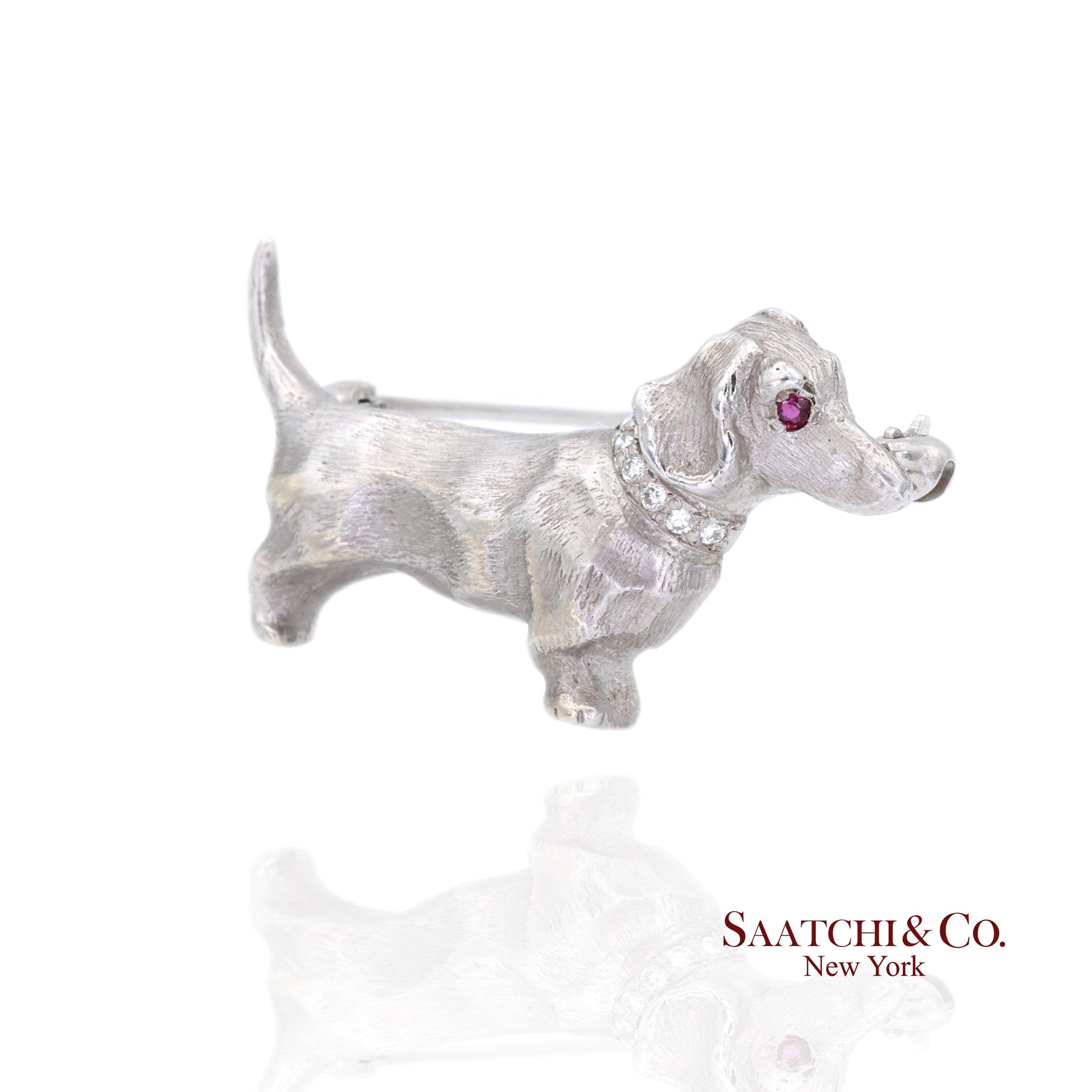 14k (585) White Gold Dachshund dog Brooch / Pin