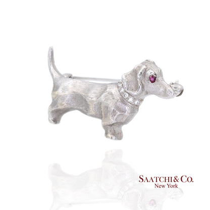14k (585) White Gold Dachshund dog Brooch / Pin