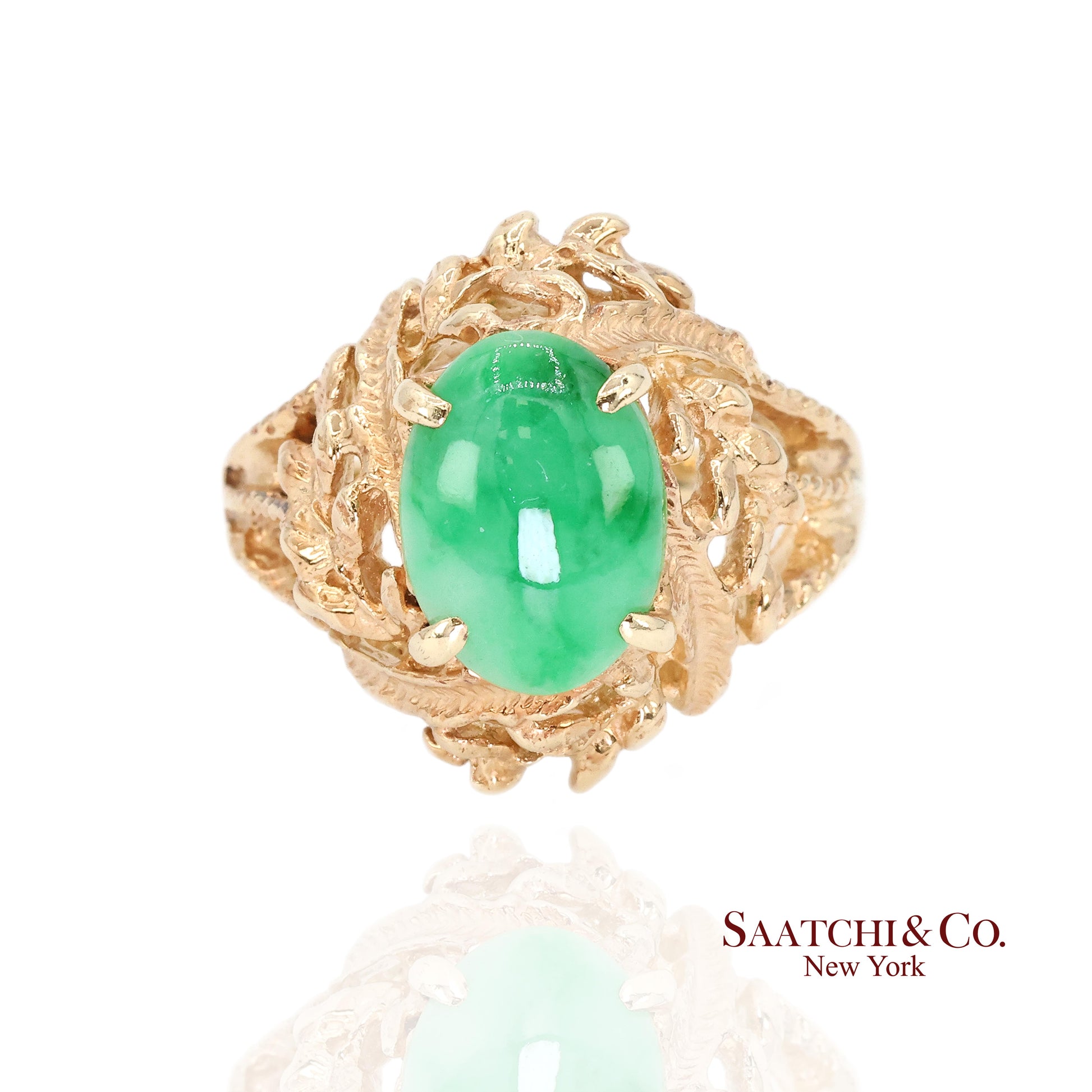 14k Jade Ring Womens Size 6.25 Vintage Yellow Gold Cabochon Style