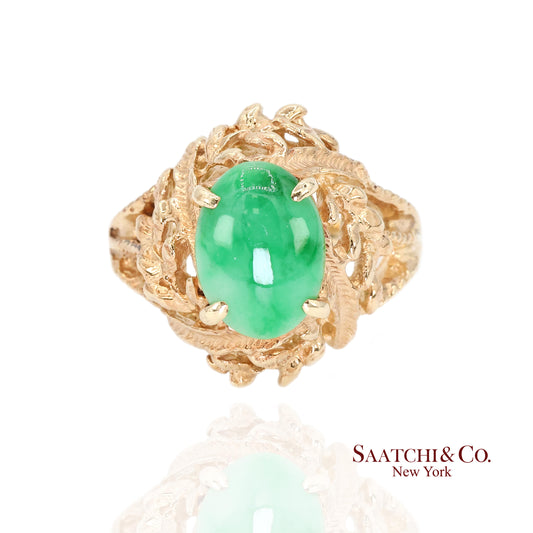 14k Jade Ring Womens Size 6.25 Vintage Yellow Gold Cabochon Style