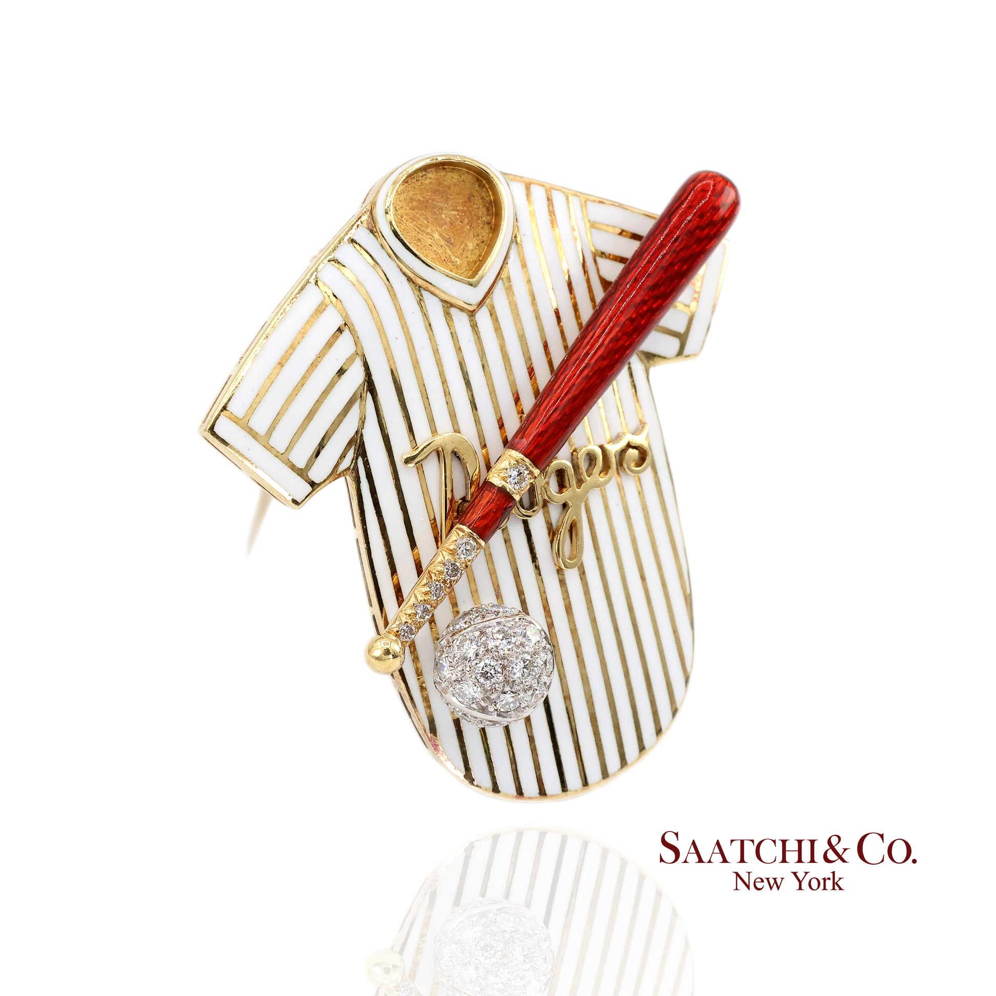 Dodgers Baseball Brooch Pin Pendant 18k Gold Diamond Enamel Sports