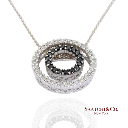 14K (585) White Gold Natural Black & White Diamond Pendant With Chain