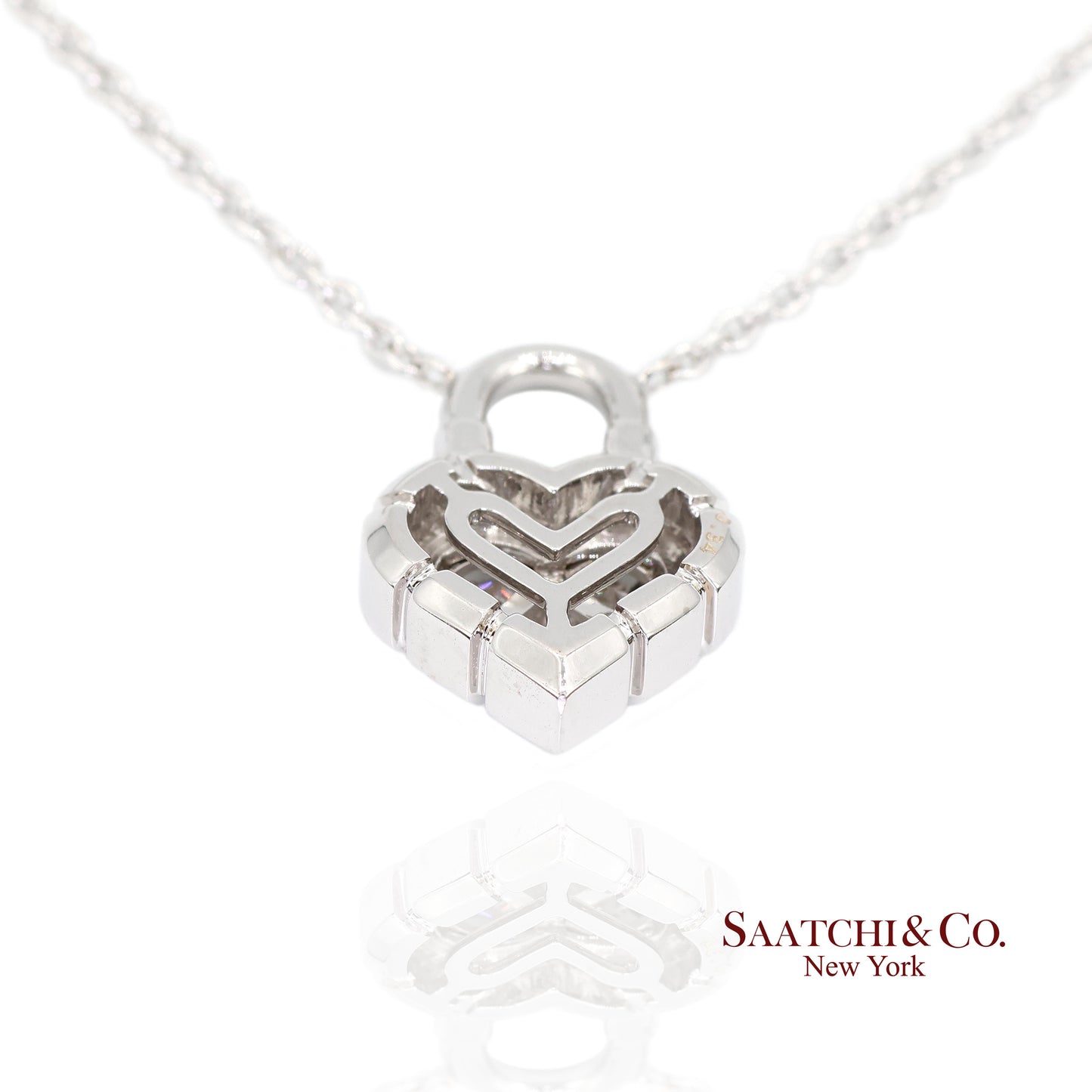 18K White Gold Pie Cut Heart Shape Pendant Necklace with Chain