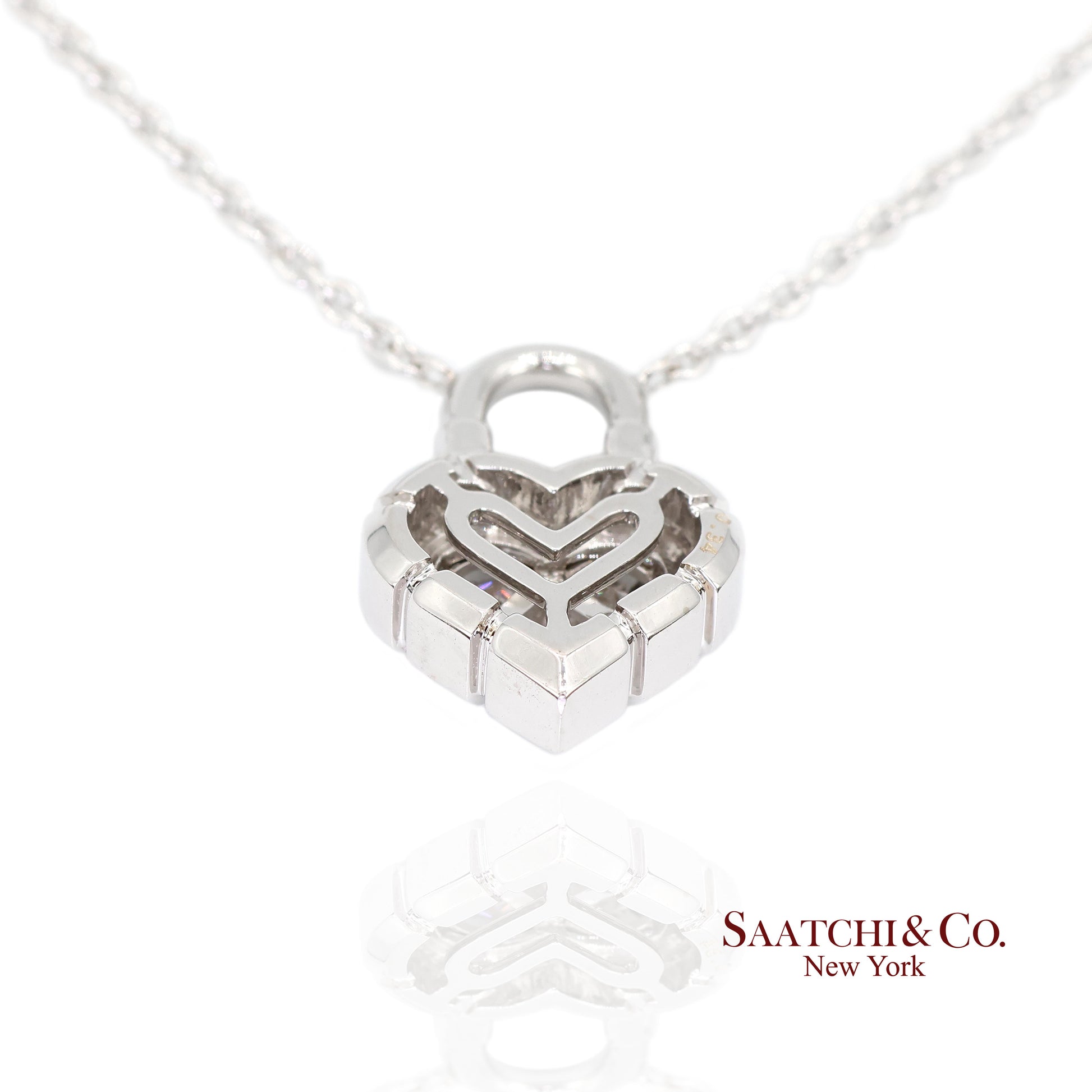 18K White Gold Pie Cut Heart Shape Pendant Necklace with Chain