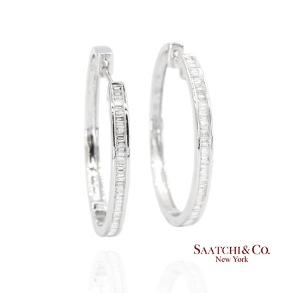 18K White Gold Natural Diamond Hoop Earring