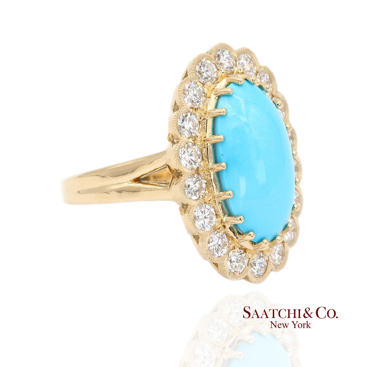 Persian Turquoise Diamond Ring Women Size 7 18K Yellow Gold Glam Luxe