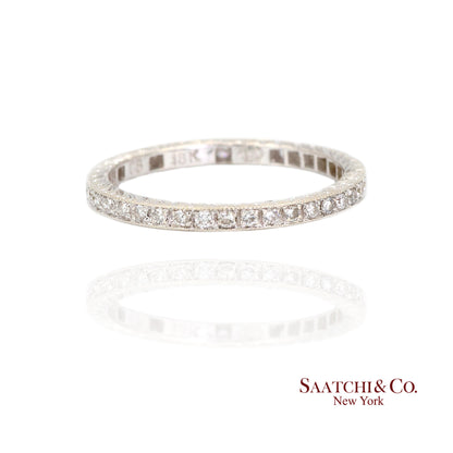 18K (750) White Gold Natural Diamond Engraved Band Ring