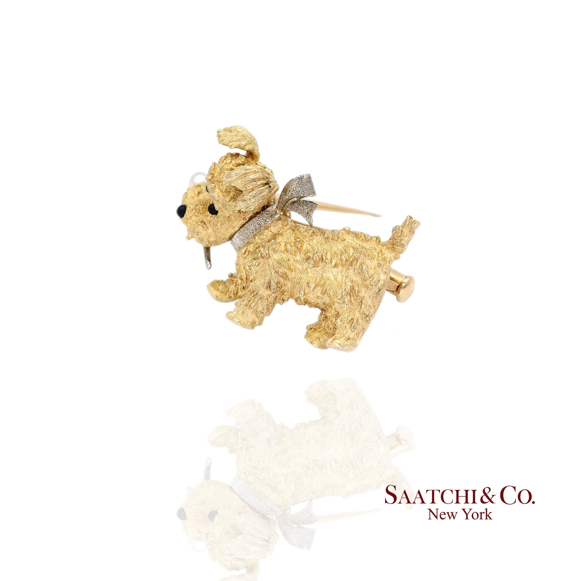 18K (750) Yellow Gold Vintage Golden Dog Brooch / Pin