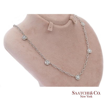 14k Diamond Station Necklace Womens 18in White Gold Minimalist Dainty Chic