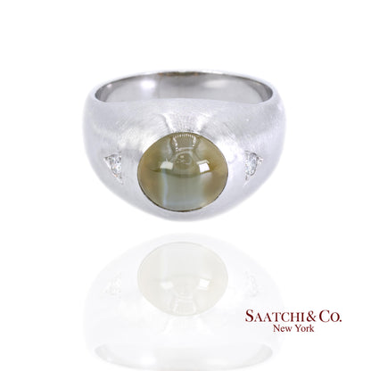 Platinum 950 Natural Chrysoberyl Cat's Eye and Natural Diamond Ring