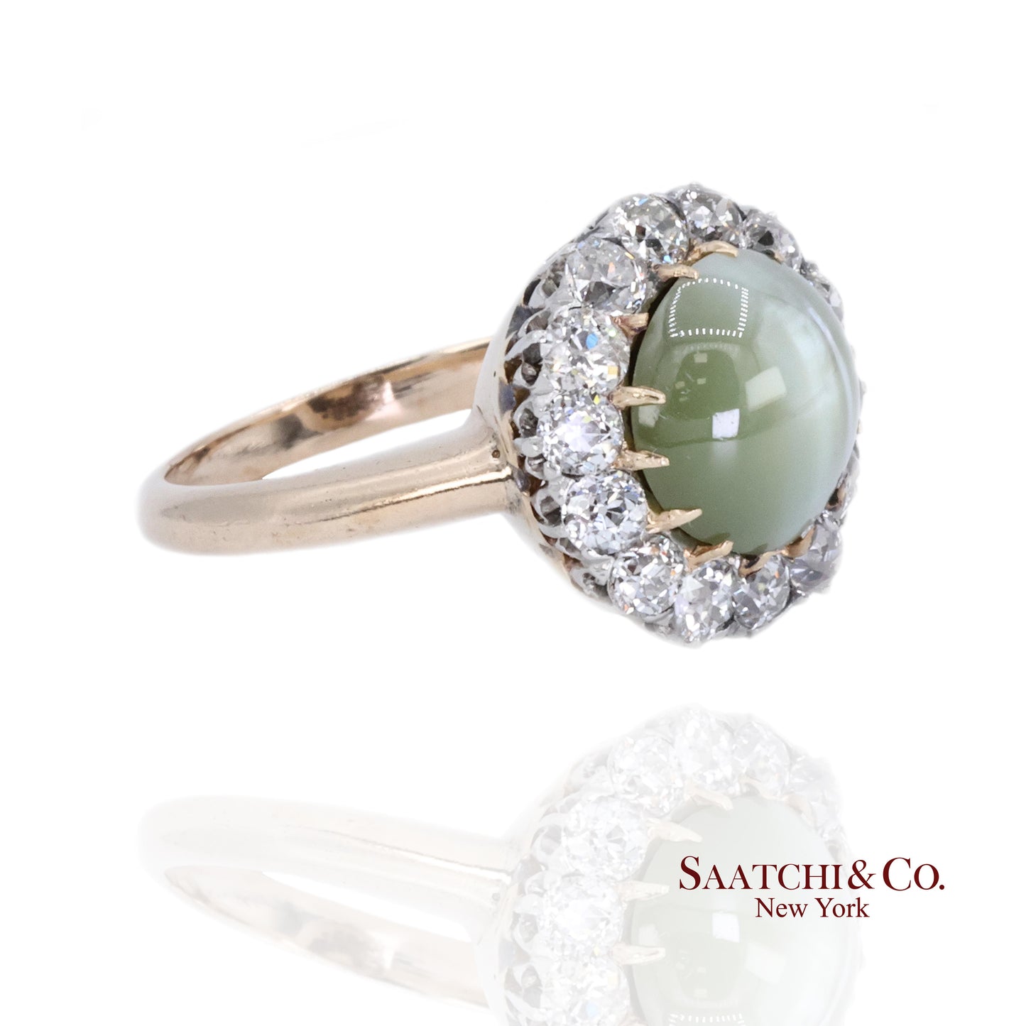 14K Cat Eye Diamond Ring Womens Vintage Halo Elegant Old Money Minimalist