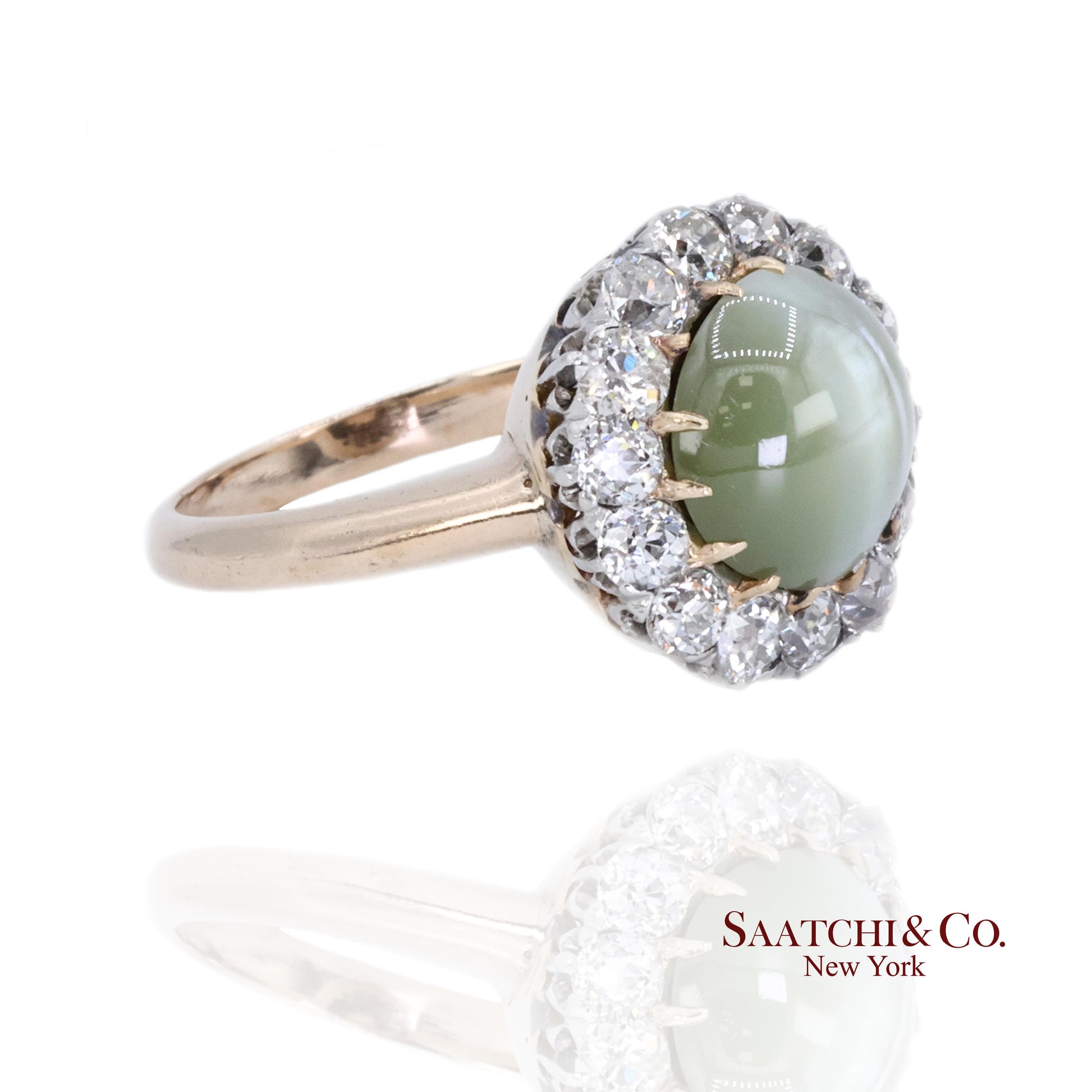 14K Cat Eye Diamond Ring Womens Vintage Halo Elegant Old Money Minimalist