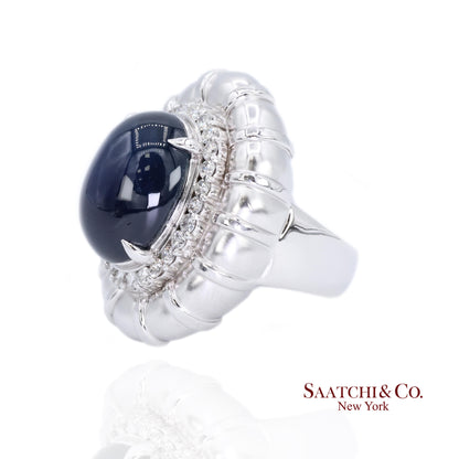 Platinum Blue Sapphire Natural Diamond Ring Women's Size 6 Cocktail Glam