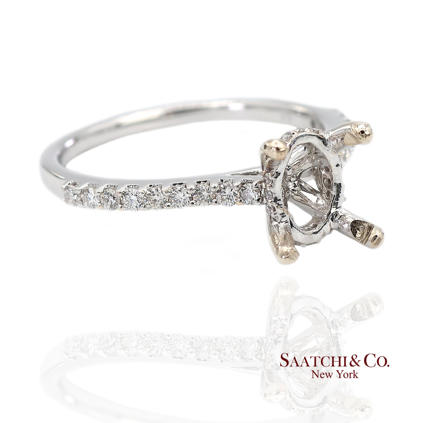 14K (585) White Gold Natural Brilliant Diamond Semi Mount Ring Size 7