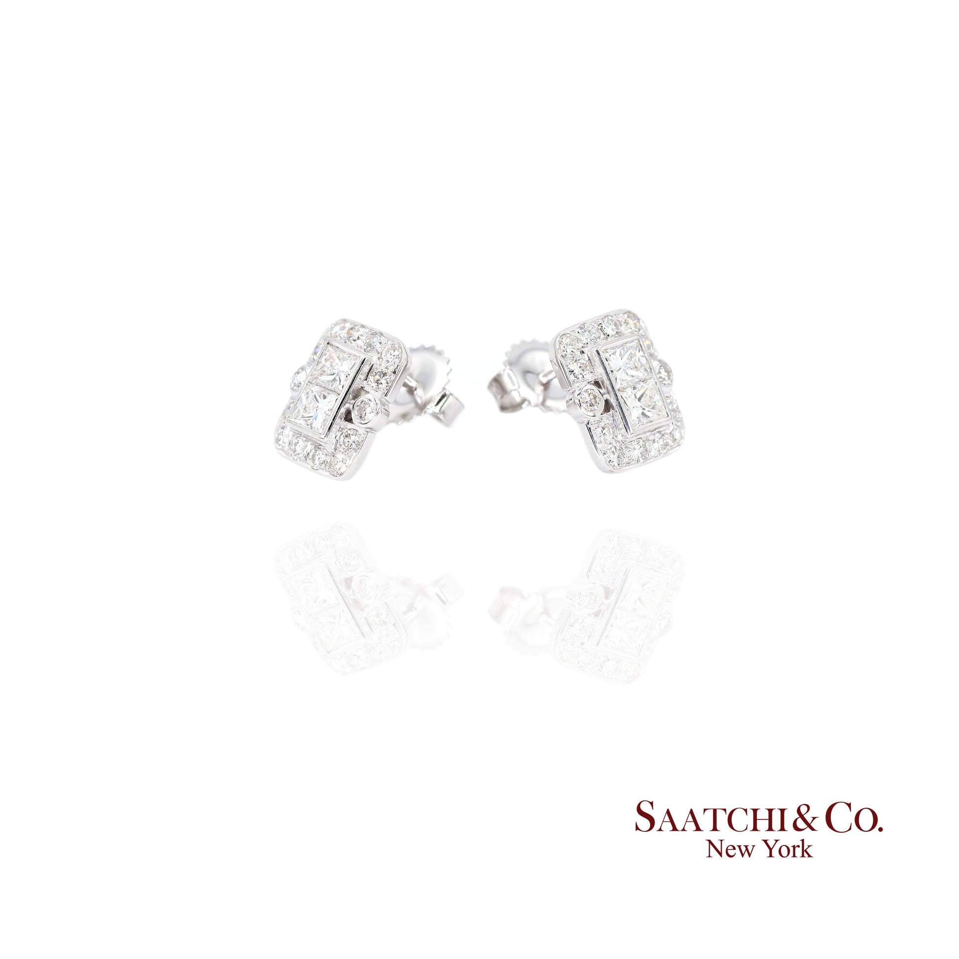 18k Diamond Stud Earrings Womens White Gold VVS Princess Cut Classic Luxe