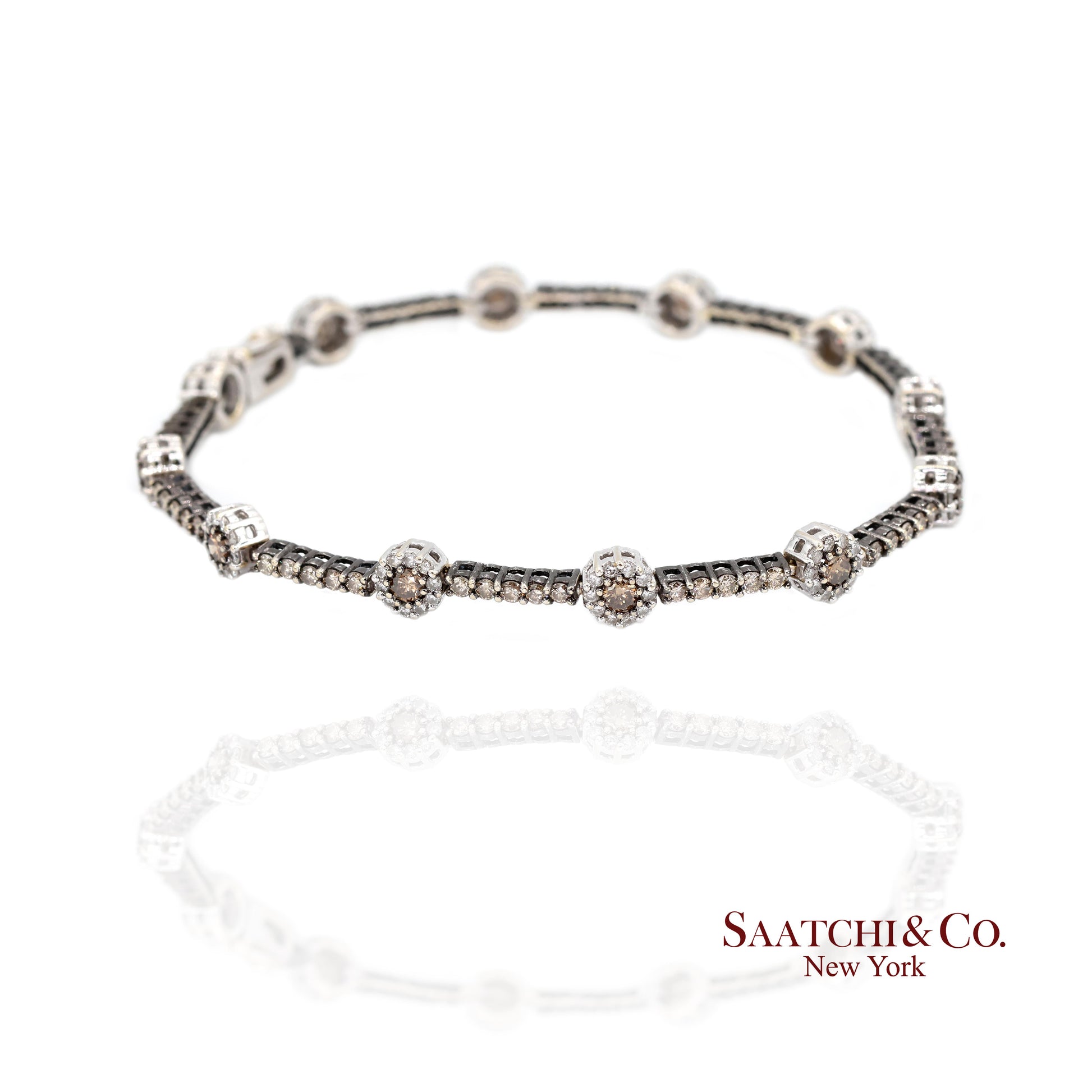 18K White Gold Tennis Bracelet with Natural Champagne Diamonds