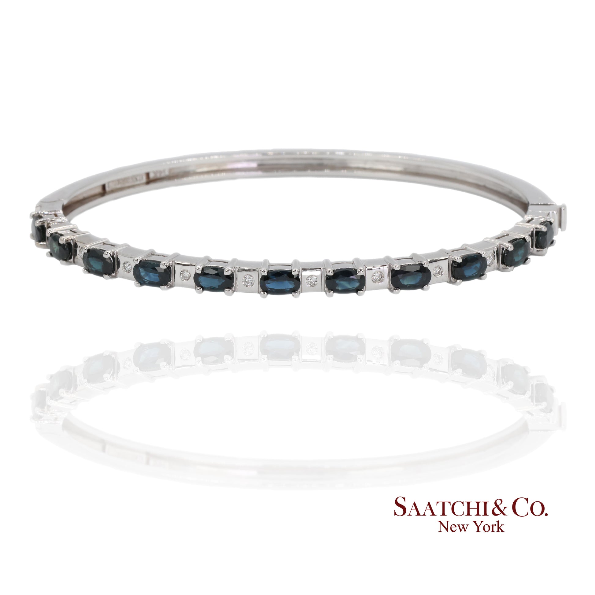 14k white gold Natural sapphire Natural Diamond Bracelet Bangle