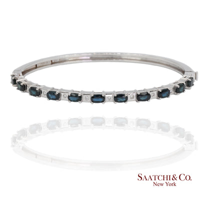 14k white gold Natural sapphire Natural Diamond Bracelet Bangle