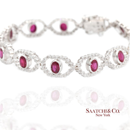 18k (750) White Gold Natural Ruby and Diamond Milgrain Bracelet