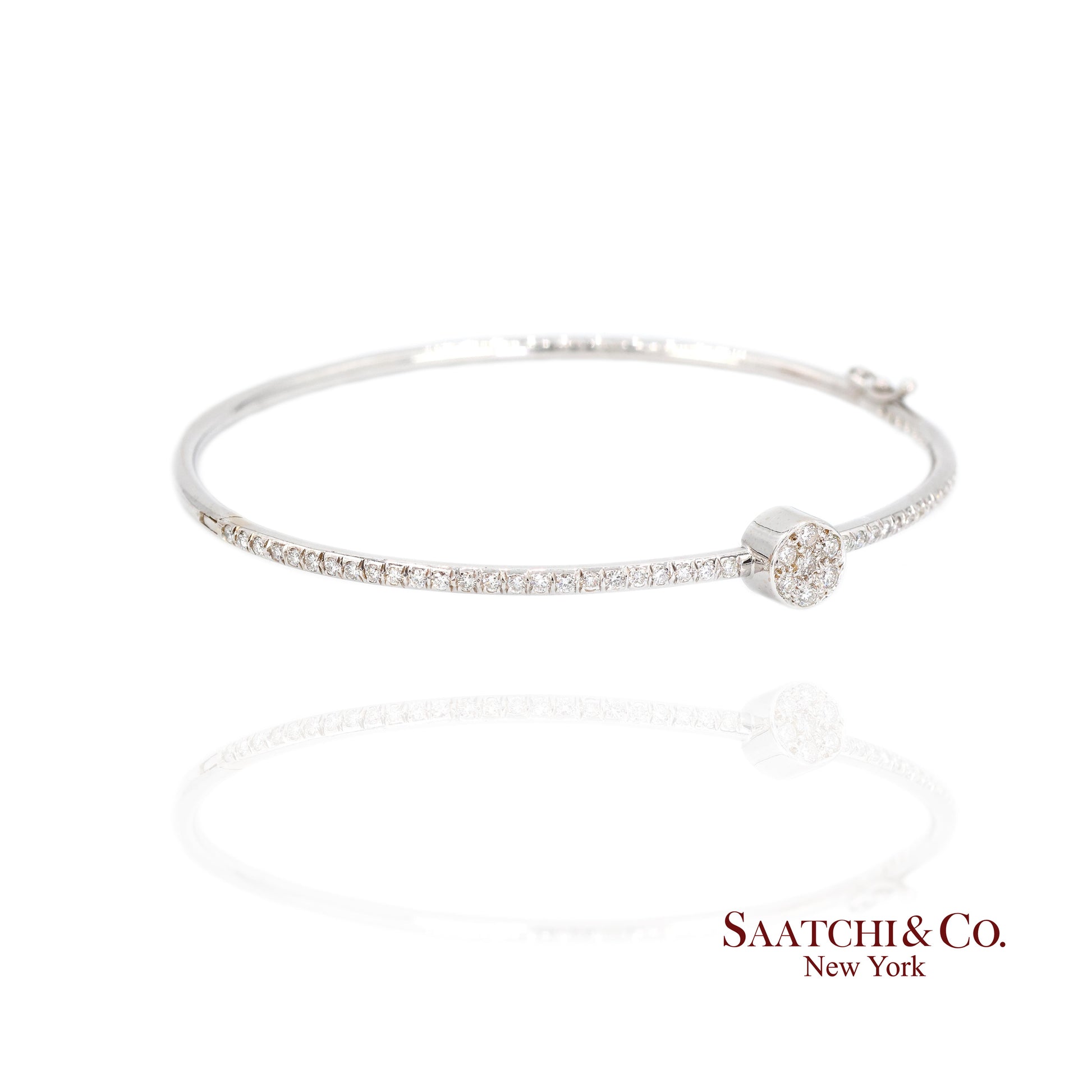 18k Diamond Bangle Bracelet Womens White Gold VS Pave Modern Fine Jewelry