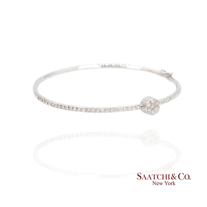 18k Diamond Bangle Bracelet Womens White Gold VS Pave Modern Fine Jewelry