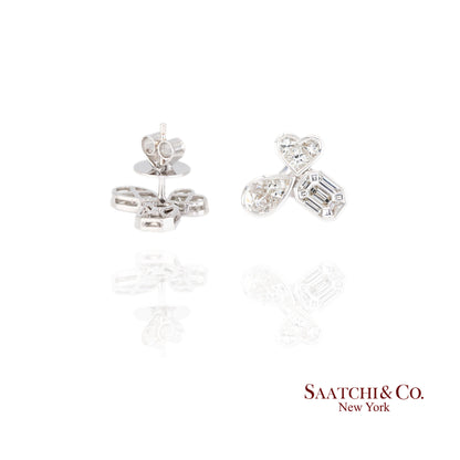18K white gold Pie cut Pear and Emerald shape natural diamond Earring