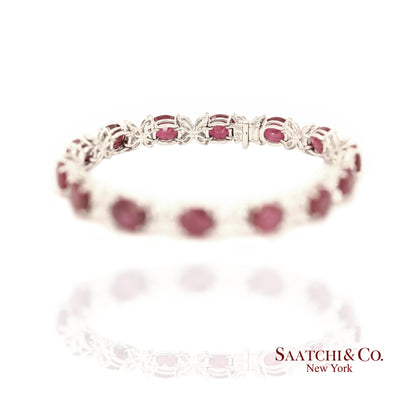 18K (750) White Gold Natural Burmese Ruby and Diamond Bracelet