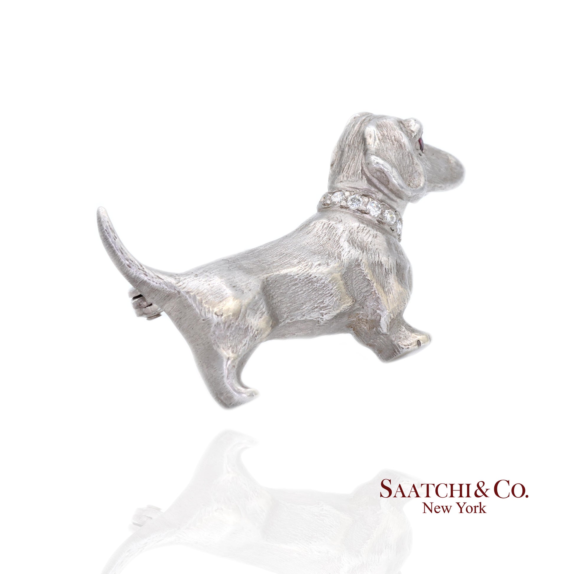 14k (585) White Gold Dachshund dog Brooch / Pin