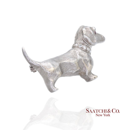 14k (585) White Gold Dachshund dog Brooch / Pin