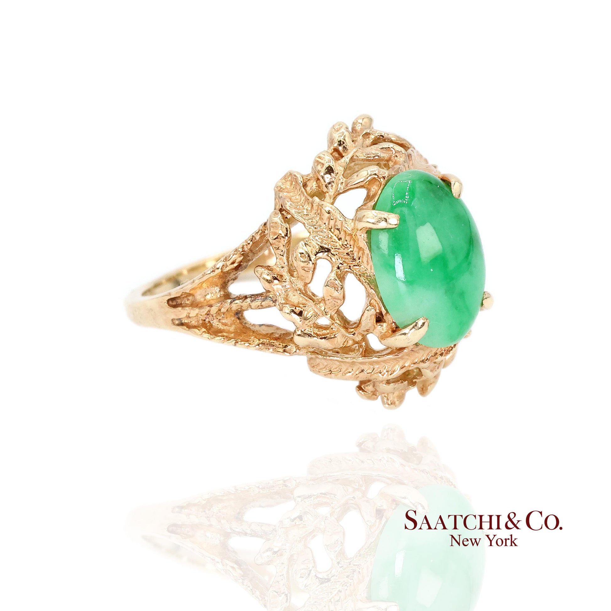 14k Jade Ring Womens Size 6.25 Vintage Yellow Gold Cabochon Style