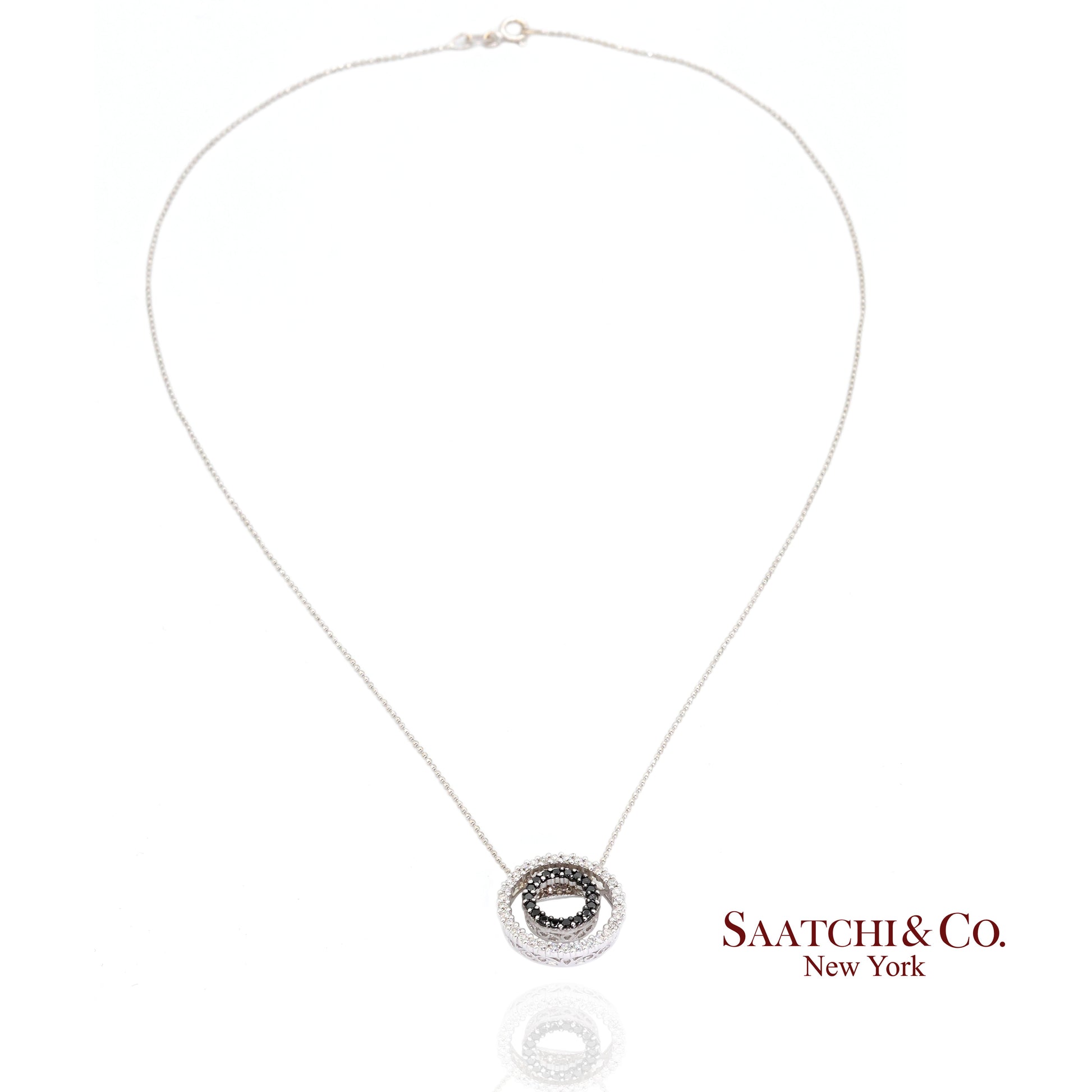 14K (585) White Gold Natural Black & White Diamond Pendant With Chain
