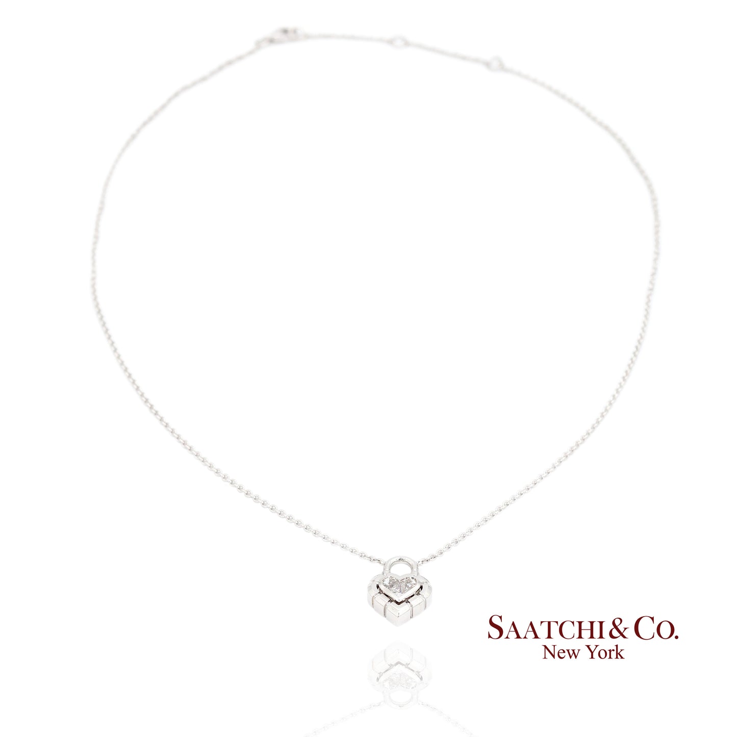 18K White Gold Pie Cut Heart Shape Pendant Necklace with Chain