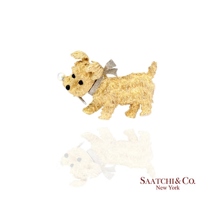 18K (750) Yellow Gold Vintage Golden Dog Brooch / Pin